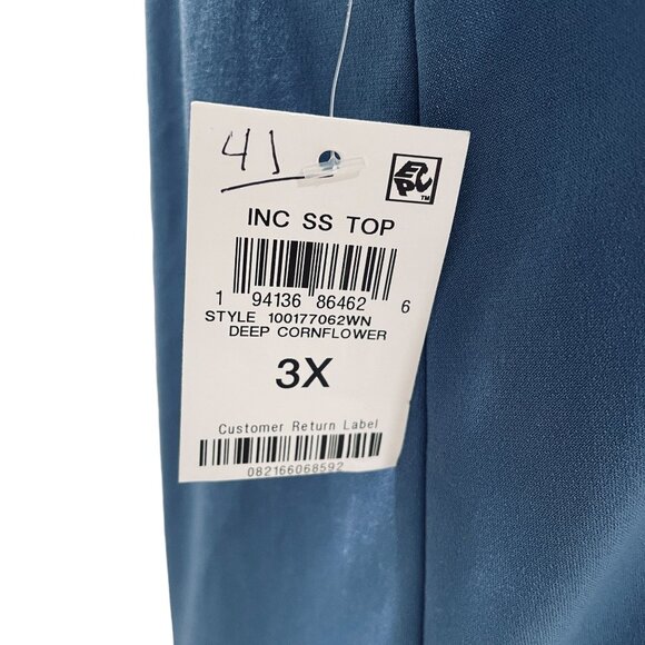 INC Blue Cowl Neck Cap Sleeve Top Plus SZ 3X Gold Chain Shoulder Embellished NWT - Picture 12 of 12